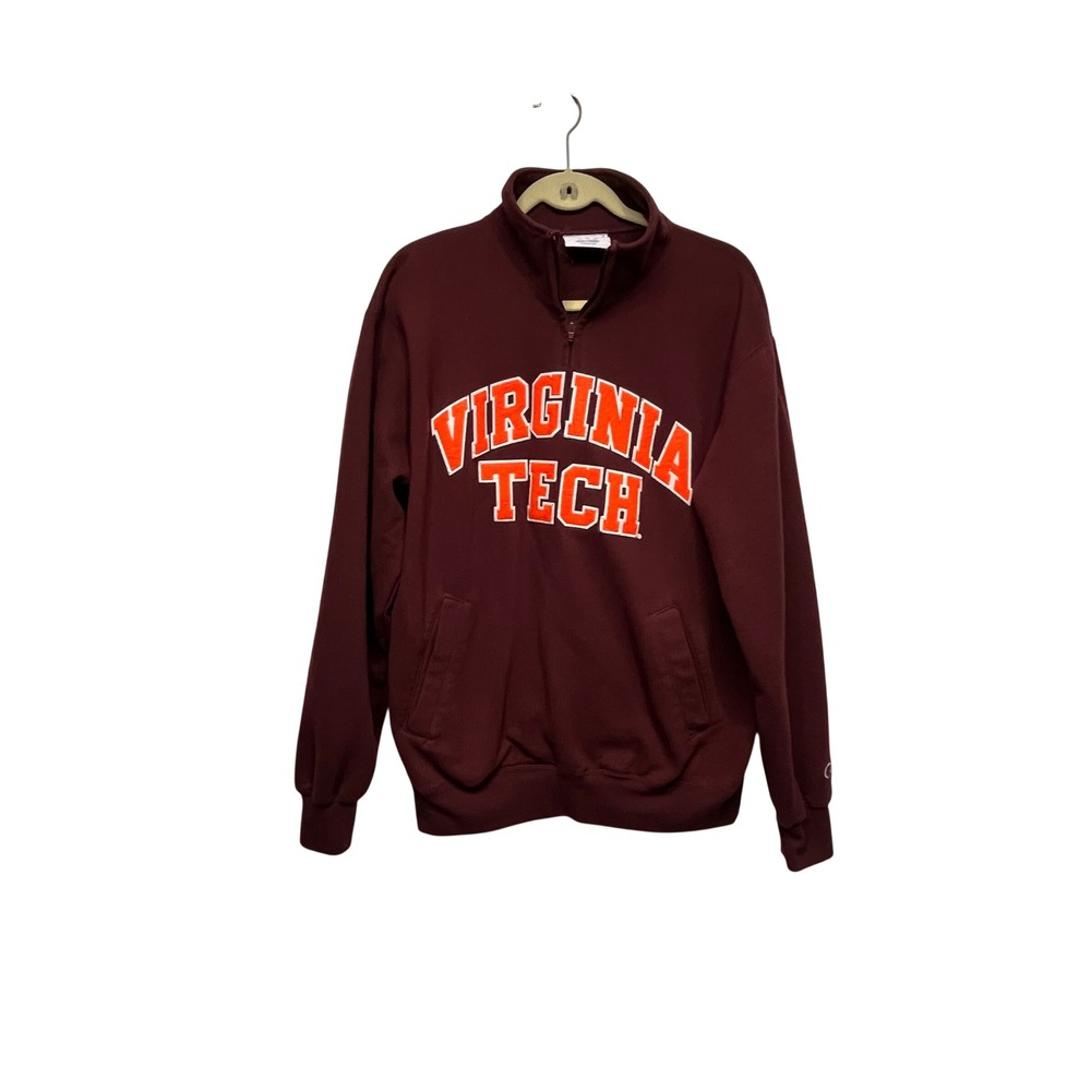 VTG Champion Virginia Tech Hokies Quarter Zip Sweatshirt Mens Large Collegiate